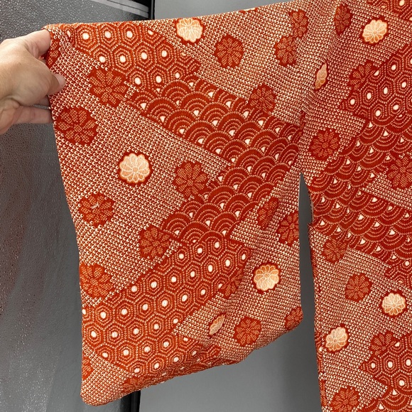 Vintage 60s 70s Orange Floral True Kimono Jacket Textured Hippie Psychedelic - Picture 4 of 14